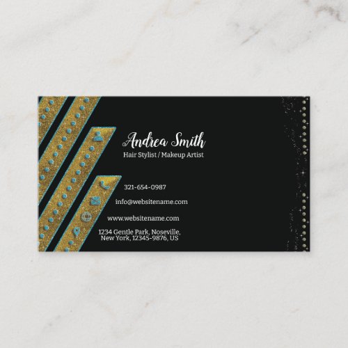 Simple Elegant Gold and Teal Shiny Girly Glitters  Business Card