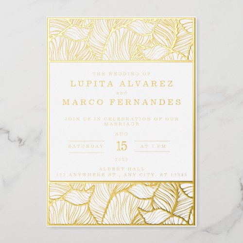 Simple Elegant Gold and White Wedding Real Foil Invitation