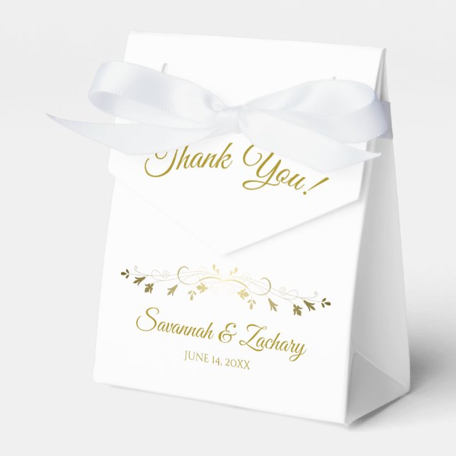 Simple Elegant Gold and White Wedding Thank You Favor Boxes (Front Side)