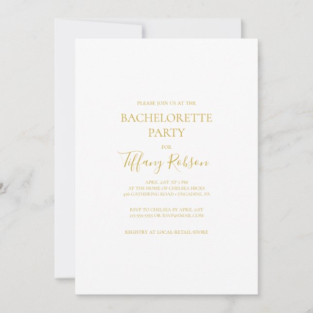 Simple Elegant Gold Bachelorette Party Invitation (Front)