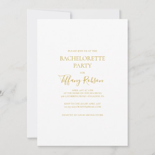 Simple Elegant Gold Bachelorette Party Invitation