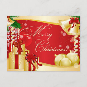 Simple Elegant Gold Bell Gifts Merry Christmas Holiday Postcard