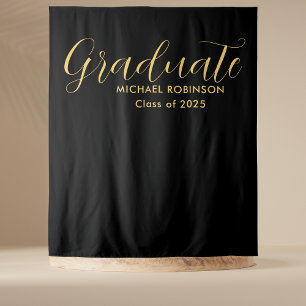 Simple Elegant Gold Black Graduation Party  Tapestry