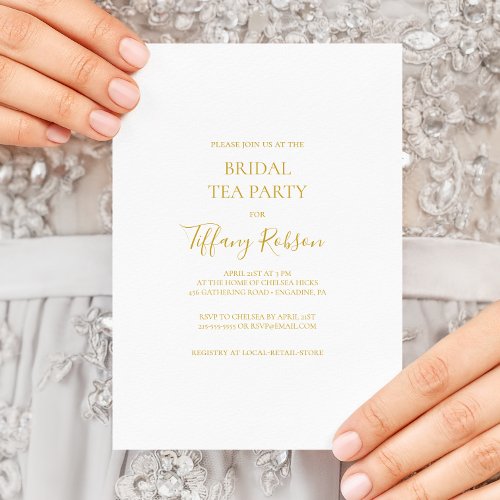 Simple Elegant Gold Bridal Tea Party Invitation