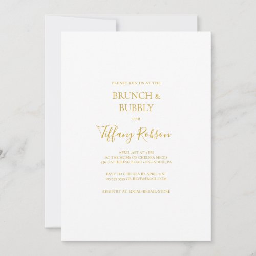 Simple Elegant Gold Brunch and Bubbly Shower Invitation