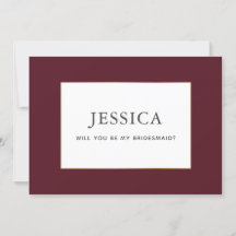Simple Elegant Gold Burgundy Wine Bridesmaid Card