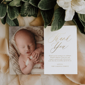 Simple Elegant Gold Calligraphy Baptism Thank You Card by JAmberDesign at Zazzle