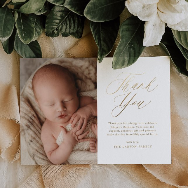 Simple Elegant Gold Calligraphy Baptism Thank You Card (Creator Uploaded)