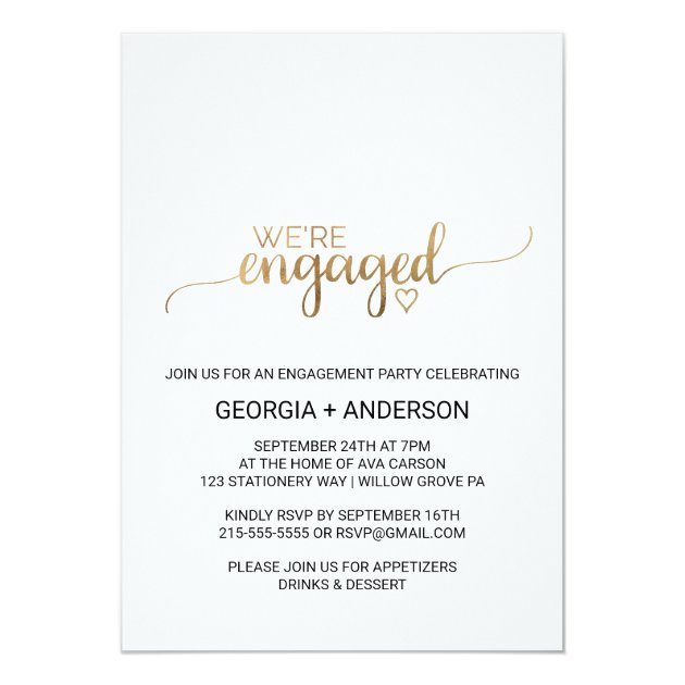 Simple Elegant Gold Calligraphy Engagement Party Invitation