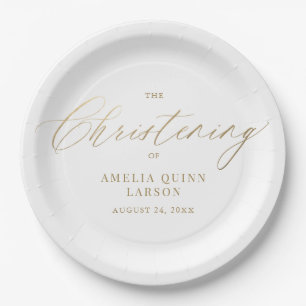 Simple Elegant Gold Calligraphy Script Baptism Paper Plates