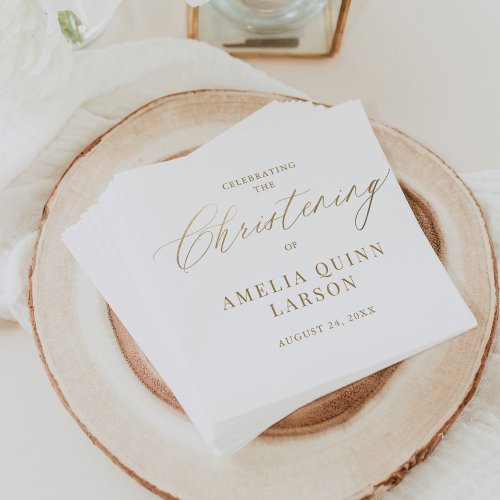 Simple Elegant Gold Calligraphy Script Christening Napkins