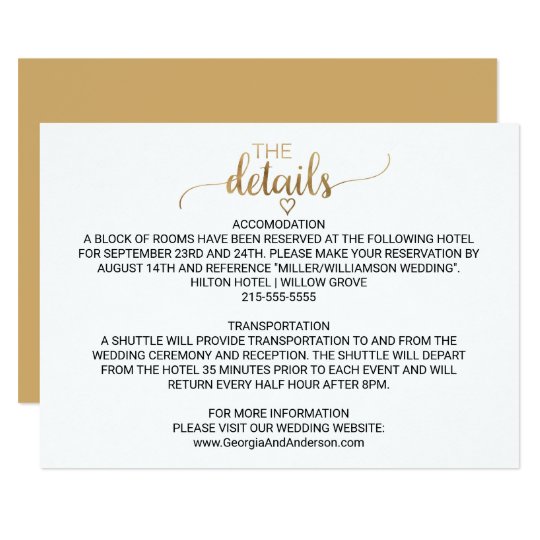 Simple Elegant Gold Calligraphy Wedding Details Card Zazzle Simple Elegant Gold Calligraphy Wedding Details Card