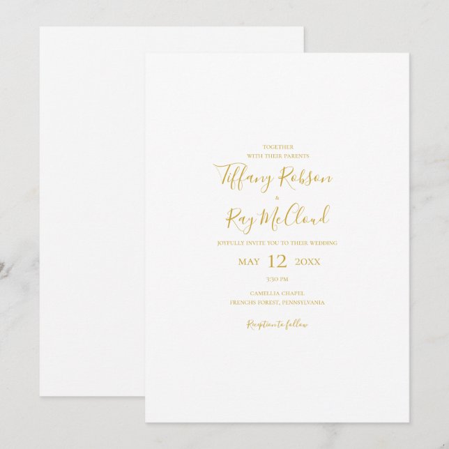 Simple Elegant Gold Casual Wedding Invitation (Front/Back)