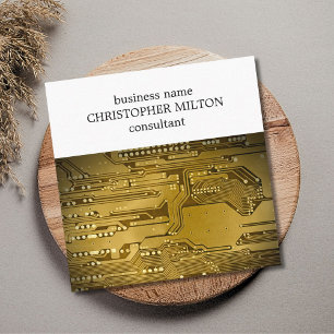 Simple Elegant Gold Circuit Board HighTech Service Square Business Card