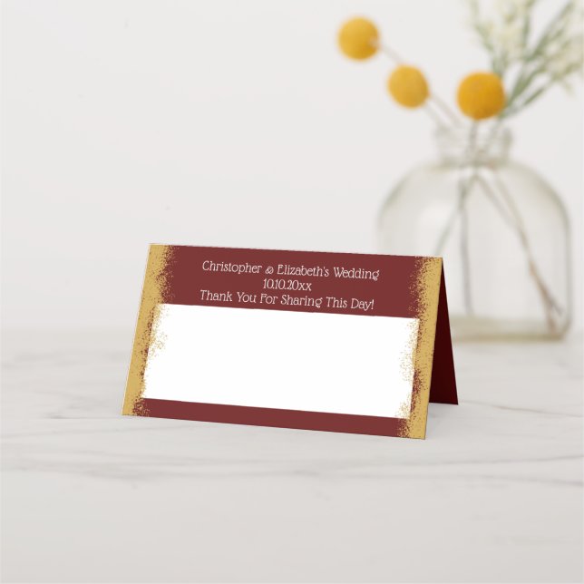 Simple Elegant Gold Color Red Wedding Place Card (Front)