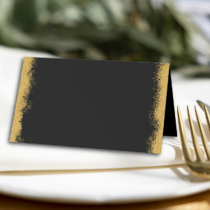 Simple Elegant Gold Colored Edge Black Place Card