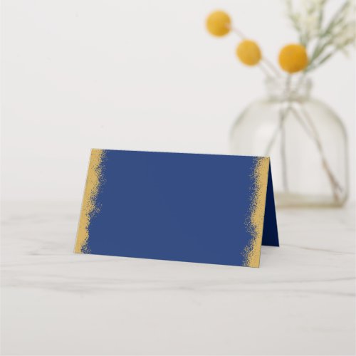 Simple Elegant Gold Colored Edge Blue Place Card