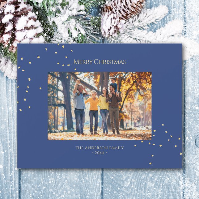 Simple Elegant Gold Confetti Holiday Photo Card (Creator Uploaded)