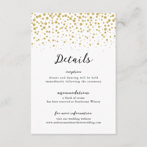 Simple Elegant Gold Confetti Wedding Enclosure Card