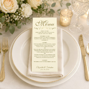 Simple Elegant Gold & Cream Lacy Filigree Wedding  Menu