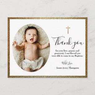 Simple Elegant Gold Cross Baby Baptism Postcard