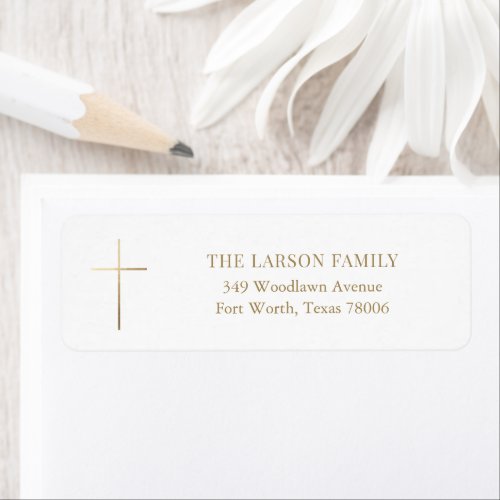 Simple Elegant Gold Cross Baptism Address  Label