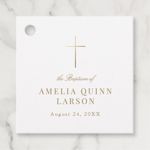 Simple Elegant Gold Cross Baptism Christening Favor Tags