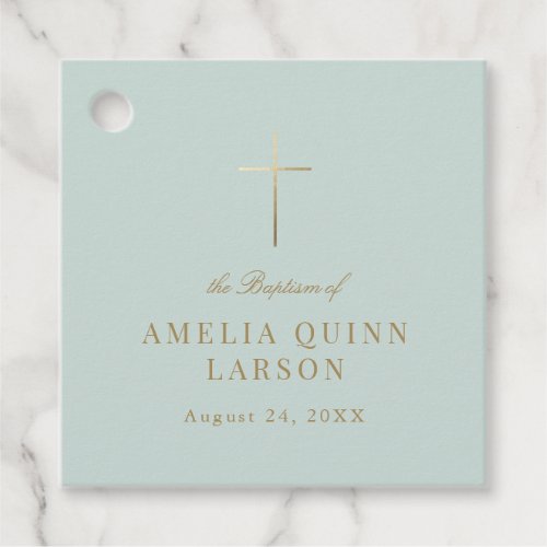 Simple Elegant Gold Cross Baptism Christening Favor Tags