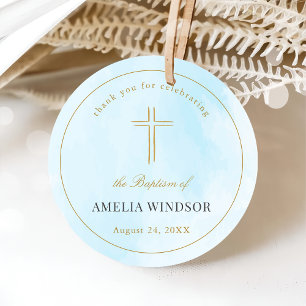 Simple Elegant Gold Cross Baptism Christening Favor Tags