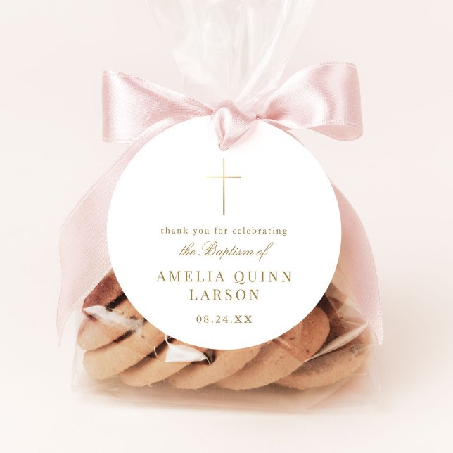 Simple Elegant Gold Cross Baptism Christening Favor Tags (Creator Uploaded)