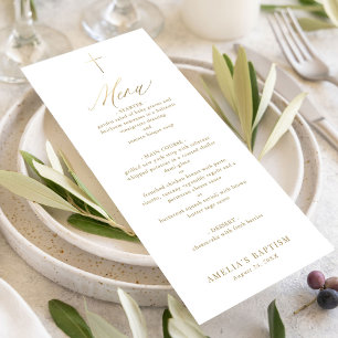 Simple Elegant Gold Cross Baptism Christening Menu