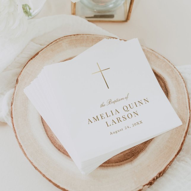 Simple Elegant Gold Cross Baptism Christening Napkins (Creator Uploaded)
