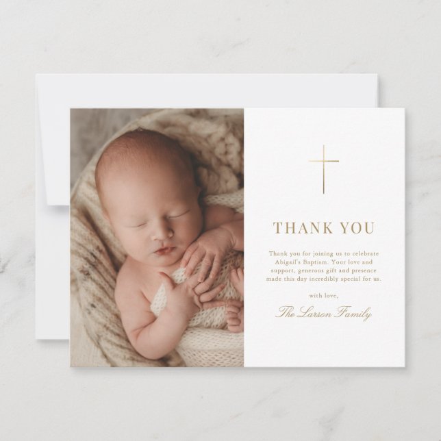 Simple Elegant Gold Cross Baptism Christening Thank You Card