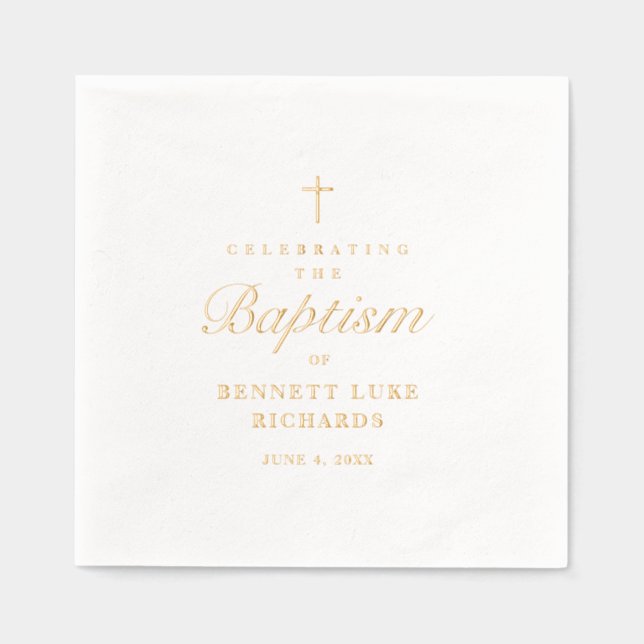 Simple Elegant Gold Cross Baptism Foil Napkins (Front)