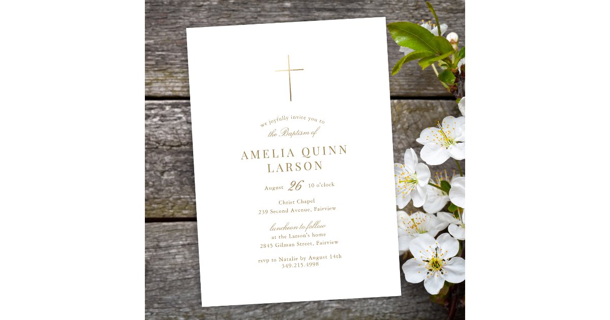 Simple Elegant Gold Cross Baptism Invitation | Zazzle