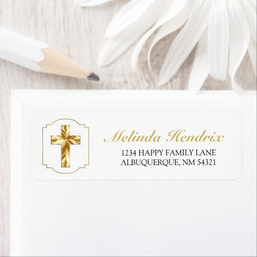 Simple Elegant Gold Cross Baptism Return Address Label