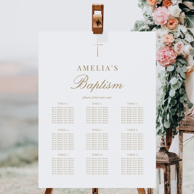Simple Elegant Gold Cross Baptism Seating Chart Foam Board (Creator Uploaded)