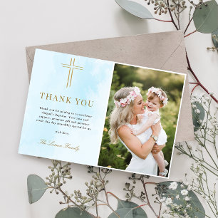 Simple Elegant Gold Cross Baptism Thank You Card