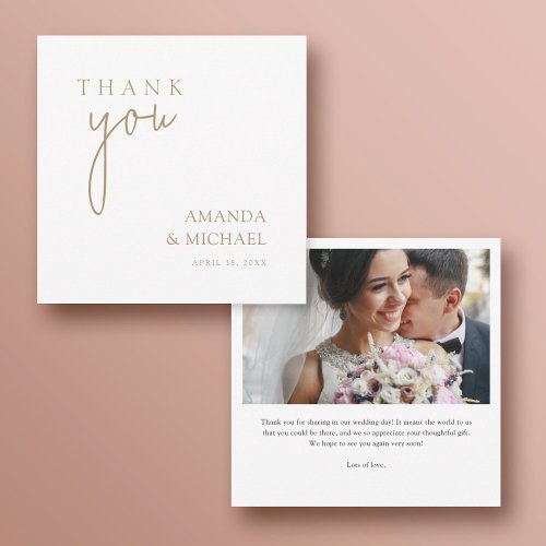 Simple Elegant Gold Custom Photo Wedding  Thank You Card