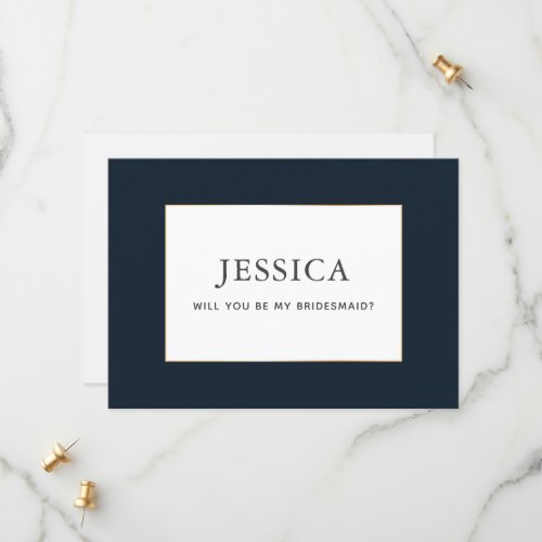Simple Elegant Gold Dark Navy Blue Bridesmaid Card