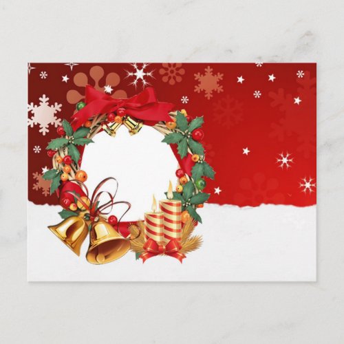 Simple Elegant Gold Decor Wreath Merry Christmas Holiday Postcard