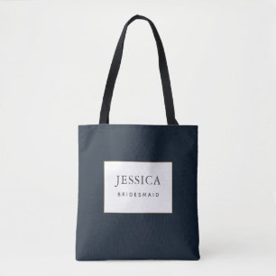 Simple Elegant Gold Deep Navy Blue Bridesmaid Tote Bag