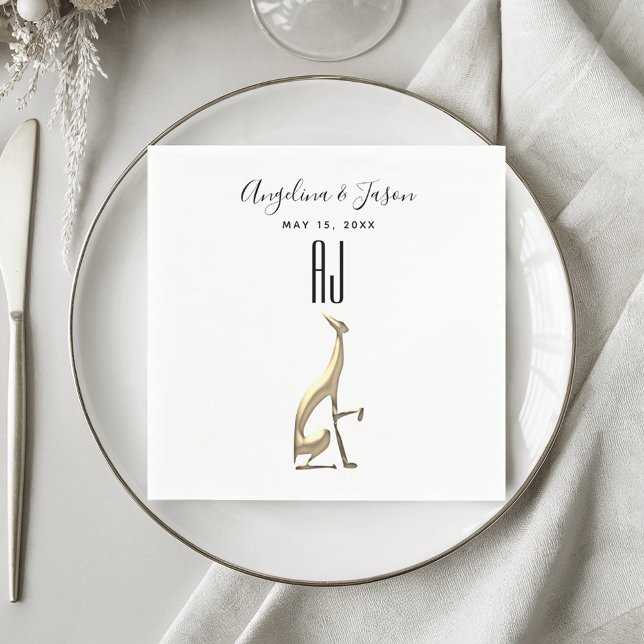 Simple Elegant Gold Dog Black and White Wedding Napkins (Creator Uploaded)