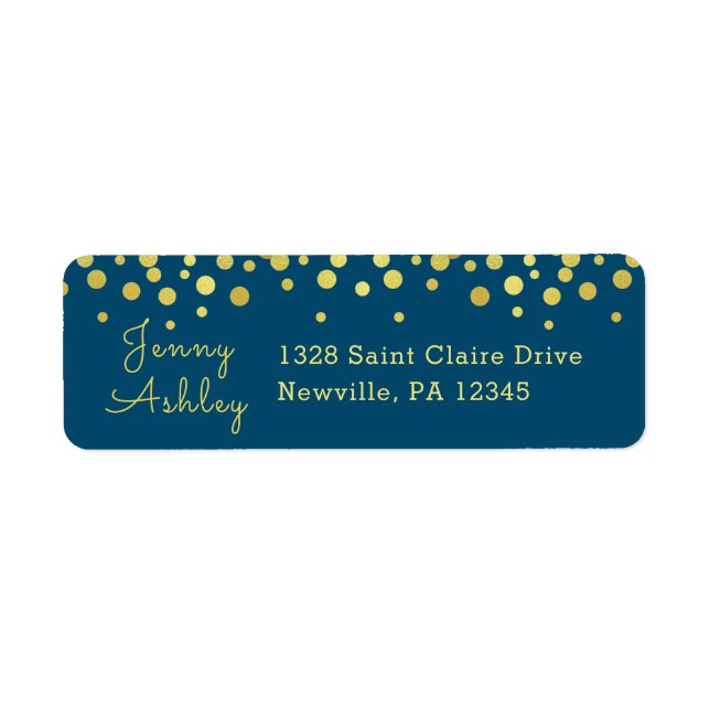 Simple Elegant Gold Dots Pattern Blue Label (Front)