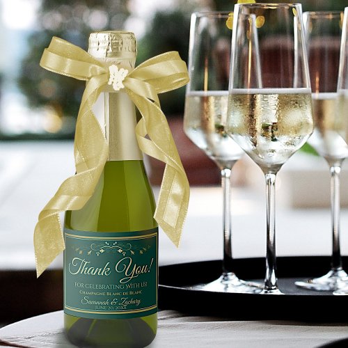 Simple Elegant Gold  Emerald Green Wedding Mini Sparkling Wine Label