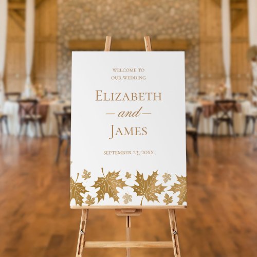 Simple Elegant Gold Fall Leaves Custom Wedding Foam Board