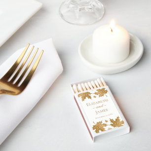 Simple Elegant Gold Fall Leaves Custom Wedding Matchboxes