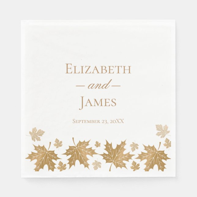 Simple Elegant Gold Fall Leaves Custom Wedding Napkins (Front)