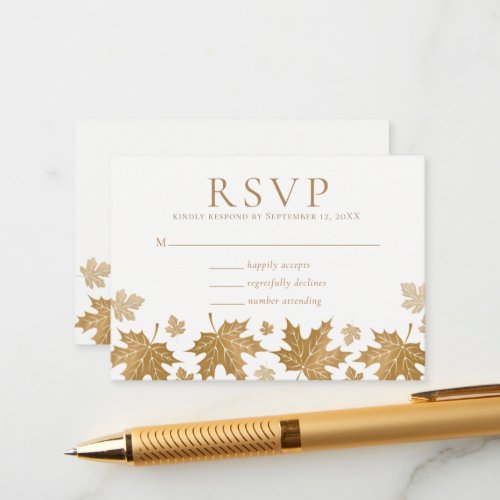 Simple Elegant Gold Fall Leaves Wedding RSVP Enclosure Card