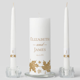 Simple Elegant Gold Fall Leaves Wedding Unity Candle Set